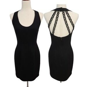 Nicole Miller Open Back‎ Halter Cocktail Dress Crochet NY Eve Party Holiday Glam